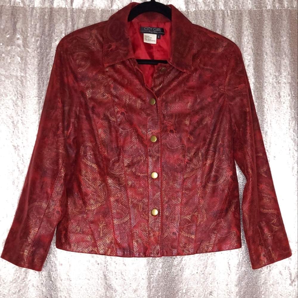 City Girl by Nancy Bolen EUC S red lace Chinese dragon jacket 🐲